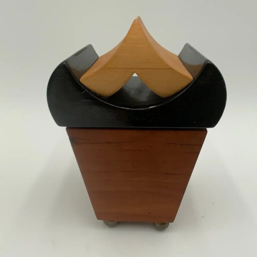 Black Lacquer and Wood Pagoda Shape Box Hinge Opening